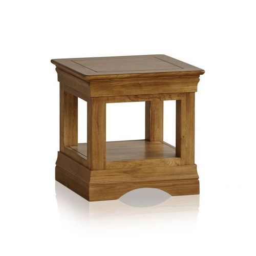French Rustic Solid Oak Square Lamp Table