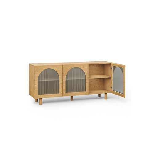 Cove 3 Door Fluted Glass Arch Sideboard Buffet | Natural Oak
