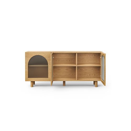 Cove 3 Door Fluted Glass Arch Sideboard Buffet | Natural Oak