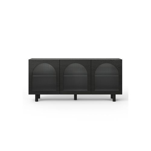 Cove 3 Door Fluted Glass Arch Sideboard Buffet | Black Oak