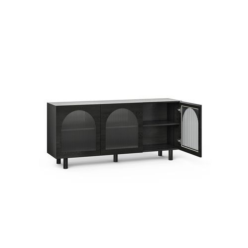 Cove 3 Door Fluted Glass Arch Sideboard Buffet | Black Oak