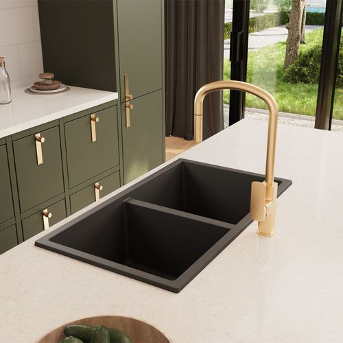 Kuro Granite 34L/34L Double Bowl Kitchen Sink