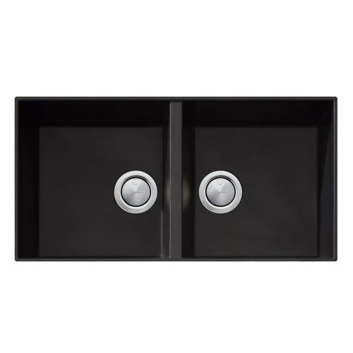 Oliveri Santorini Undermount Double Bowl Sink - Black Granite