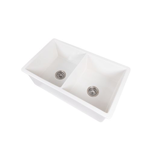 Fleur 813x483 Gloss White Fireclay Double Bowl Sink