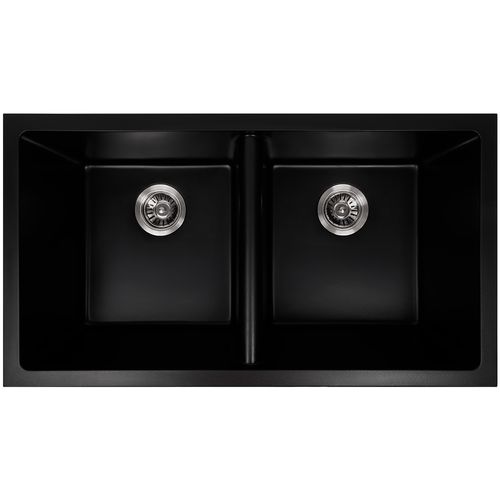 Keith 848x467 Black Granite Double Bowl Sink