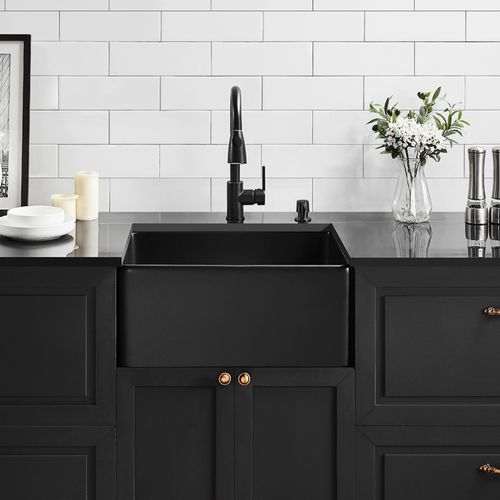 Black Butlers Sink 600mm European Fireclay - TK2418MB
