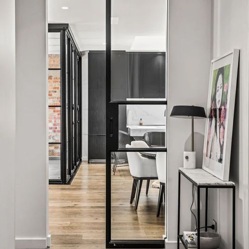 Steel Frame Glass Internal Sliding Doors - Galvanised P