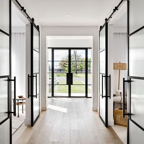 Steel Frame Glass Barn Sliding Doors - Galvanised FPS50