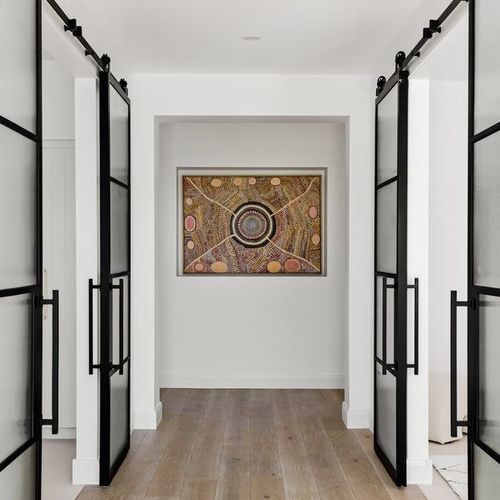 Steel Frame Glass Barn Sliding Doors - Galvanised FPS50