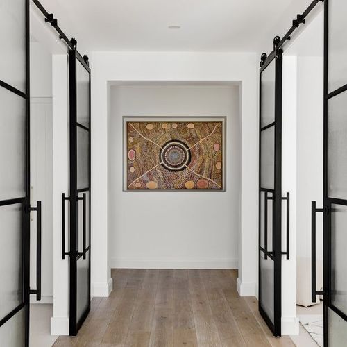 Steel Frame Glass Barn Sliding Doors - Galvanised FPS50