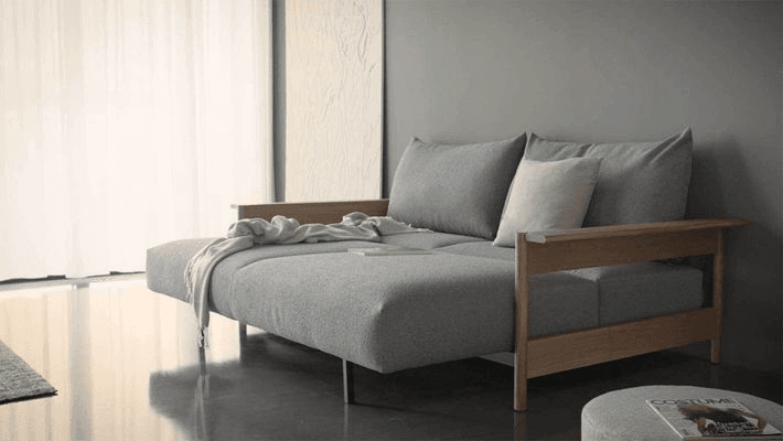 MALLOY Sleek Excess Queen Sofa Bed With Light Oak Arms