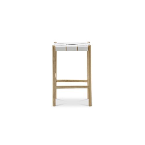 Wes Wide Leather Strap Barstool | 65cm | White