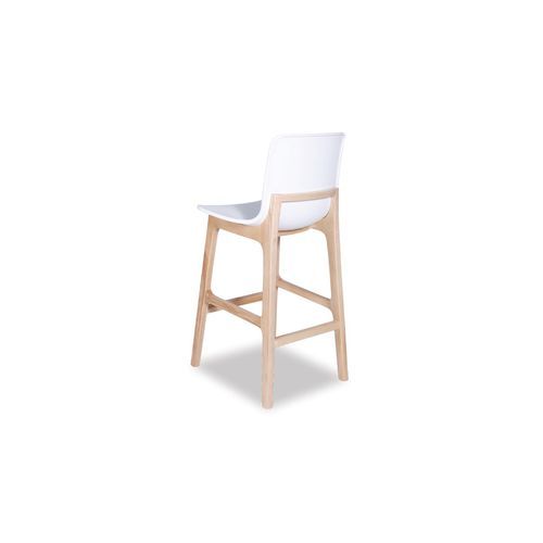 Ara Stool - Natural - White Shell  - Bar Bench Seat Height 74cm  - White Seat - Natural Ash legs
