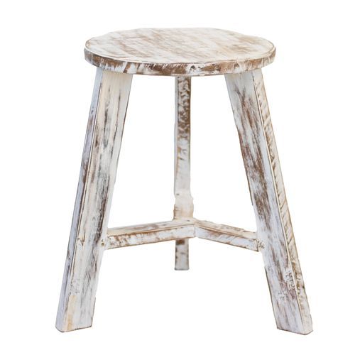 Rustico Reclaimed Teak Tripod Stool - Whitewash