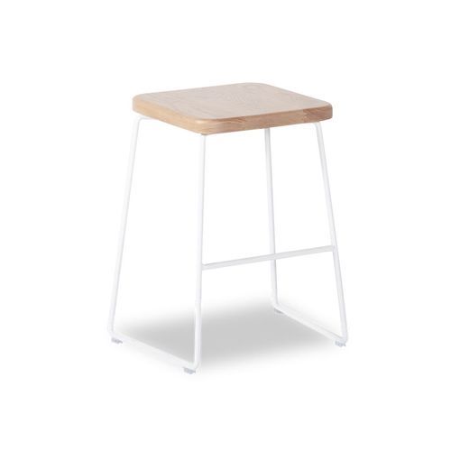 Hugo Low Stool - White - Natural Seat - 46cm Square