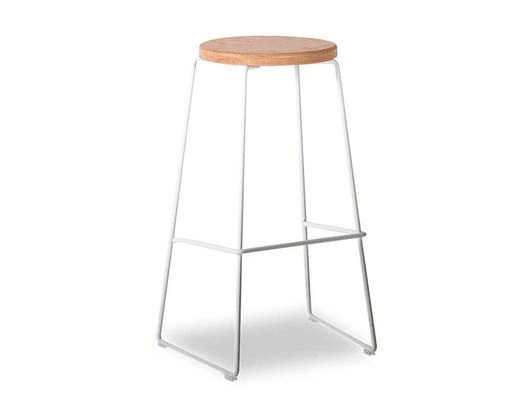 Hugo Bar Stool - White - Natural Seat - 68cm Round