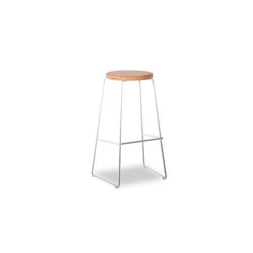 Hugo Bar Stool - White - Natural Seat - 68cm Round