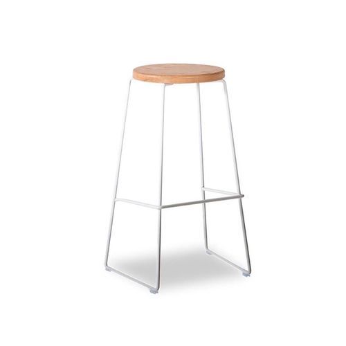 Hugo Bar Stool - White - Natural Seat - 68cm Round