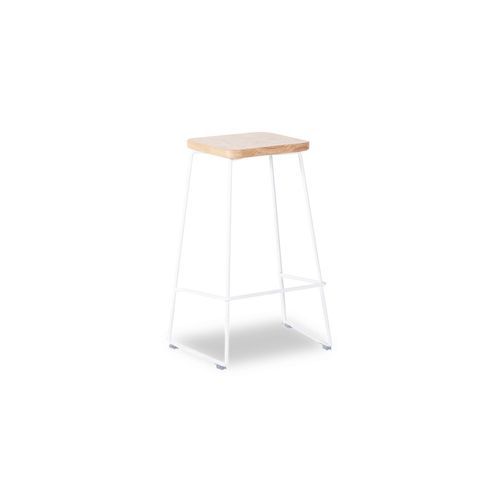 Hugo Bar Stool - White - Natural Seat - 68cm Square