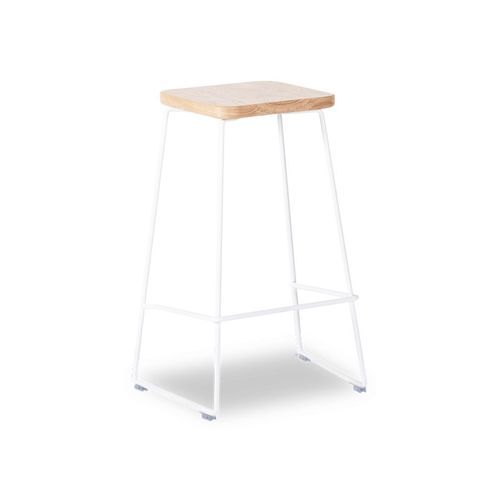 Hugo Bar Stool - White - Natural Seat - 68cm Square