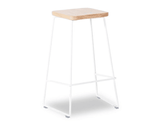 Hugo Bar Stool - White - Natural Seat - 78cm Square