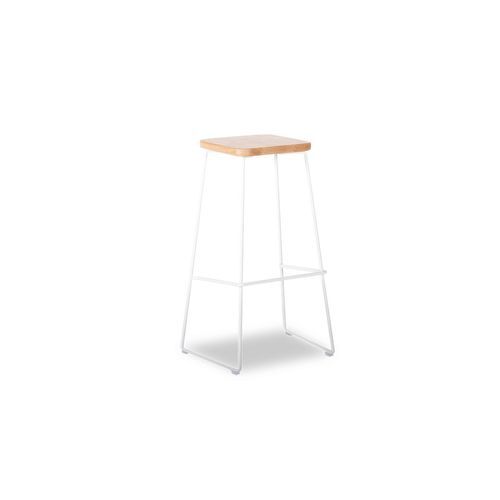 Hugo Bar Stool - White - Natural Seat - 78cm Square