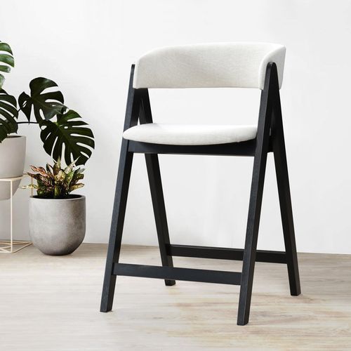 Gaudi Black Hardwood Counter Stool | Beige Fabric