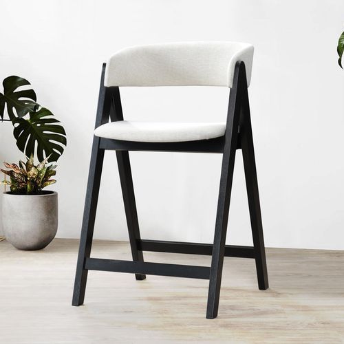 Gaudi Black Hardwood Counter Stool | Beige Fabric