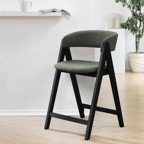 Gaudi Black Hardwood Counter Stool | Green Fabric