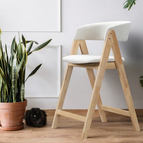 Gaudi Hardwood Counter Stool | Natural | Beige Fabric