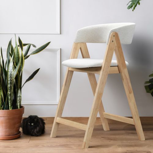 Gaudi Hardwood Counter Stool | Natural | Beige Fabric