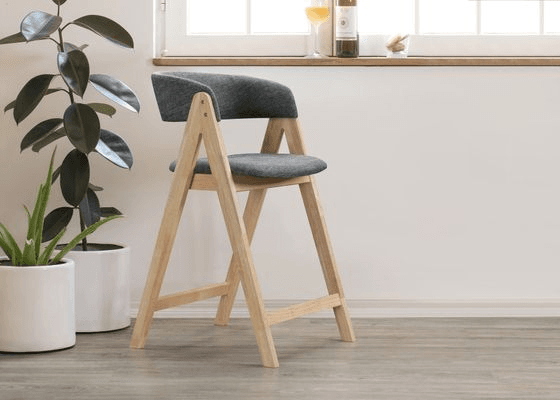 Gaudi Hardwood Counter Stool | Natural | Charcoal Fabri