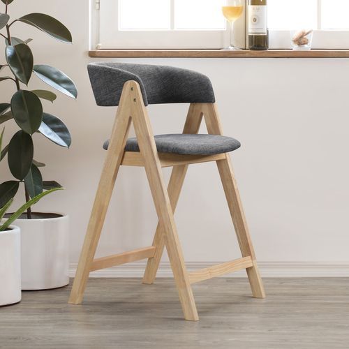 Gaudi Hardwood Counter Stool | Natural | Charcoal Fabri