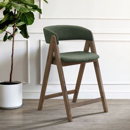 Gaudi Hardwood Counter Stool | Walnut | Green Fabric
