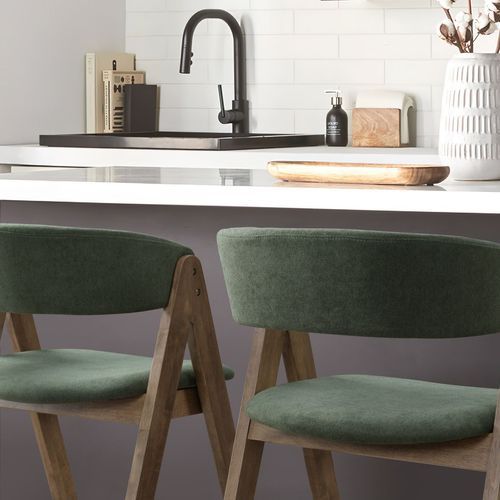 Gaudi Hardwood Counter Stool | Walnut | Green Fabric