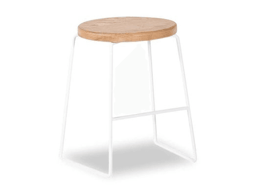 Hugo Low Stool - White - Natural Seat - 46cm Round