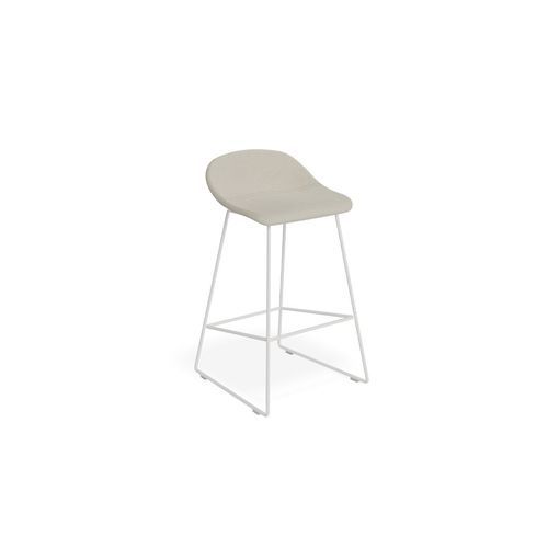 Pop Stool with White Frame and Light Grey Fabric Seat