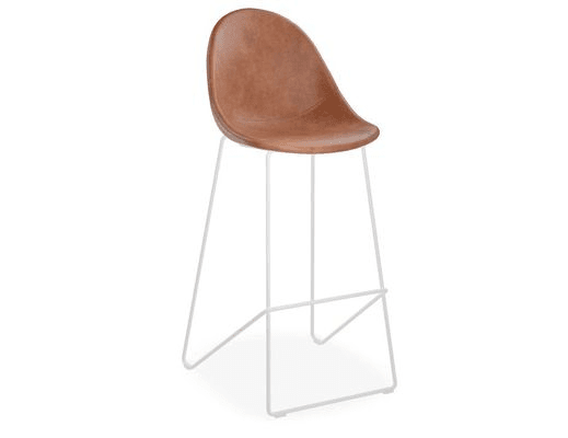 Pebble Stool Brown Upholstered Vintage Seat  - Counter Stool 65cm Seat - White Base