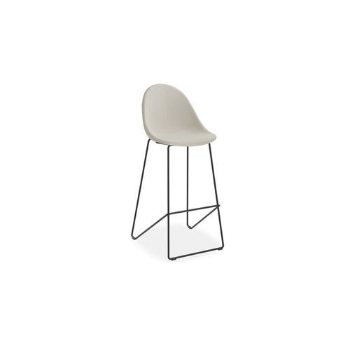 Pebble Fabric Light Grey Upholstered Stool - Bar Stool 75cm Seat - White Frame