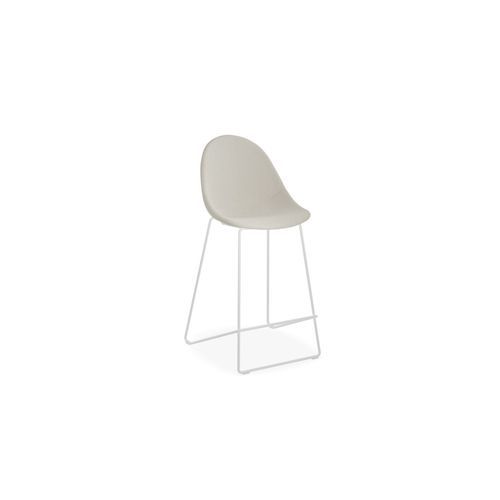 Pebble Fabric Light Grey Upholstered Stool - Bar Stool 75cm Seat - White Frame
