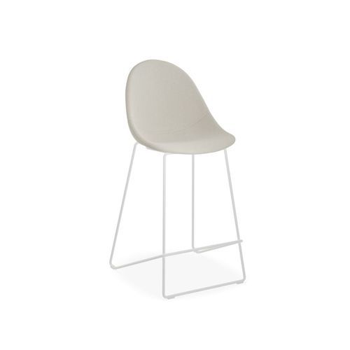 Pebble Fabric Light Grey Upholstered Stool - Bar Stool 75cm Seat - White Frame