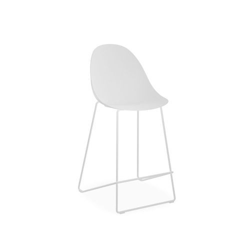 Pebble White Stool Shell Seat - Counter Stool 65cm Seat Height - White Frame