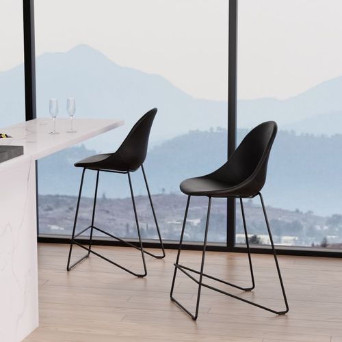 Pebble Stool Black Upholstered Vintage Seat
