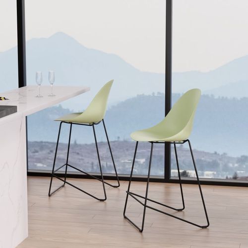 Pebble Mint Green Stool Shell Seat - Counter Stool 65cm Seat - Black Base