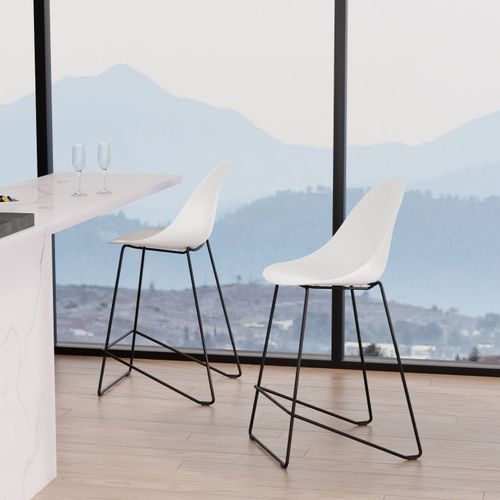 Pebble White Stool Shell Seat - Counter Stool 65cm Seat Height - Black Frame