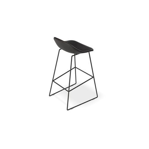 Pop Stool with Black Frame and Upholstered Vintage Black Seat