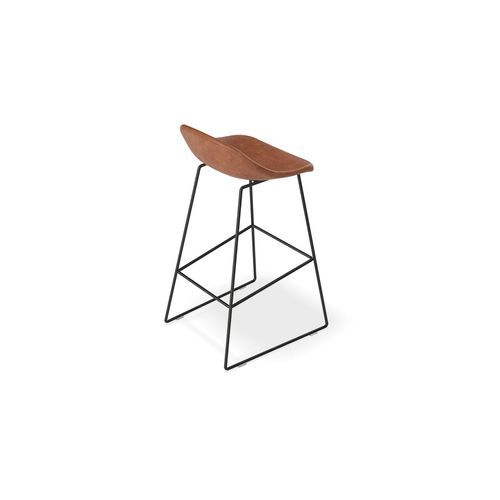 Pop Stool with Black Frame and Upholstered Vintage Tan Seat