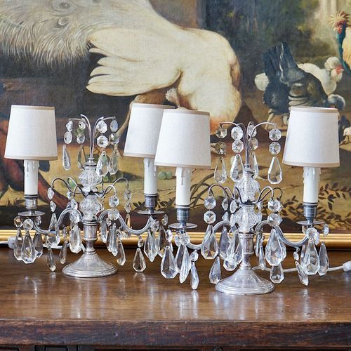 French Antique Silver & Glass Girandole Lamps