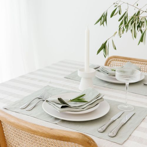 100% French Flax Linen Tablecloth- Wide Natural Stripe