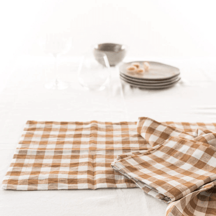 100% French Flax Linen Table Runner - Ginger Gingham